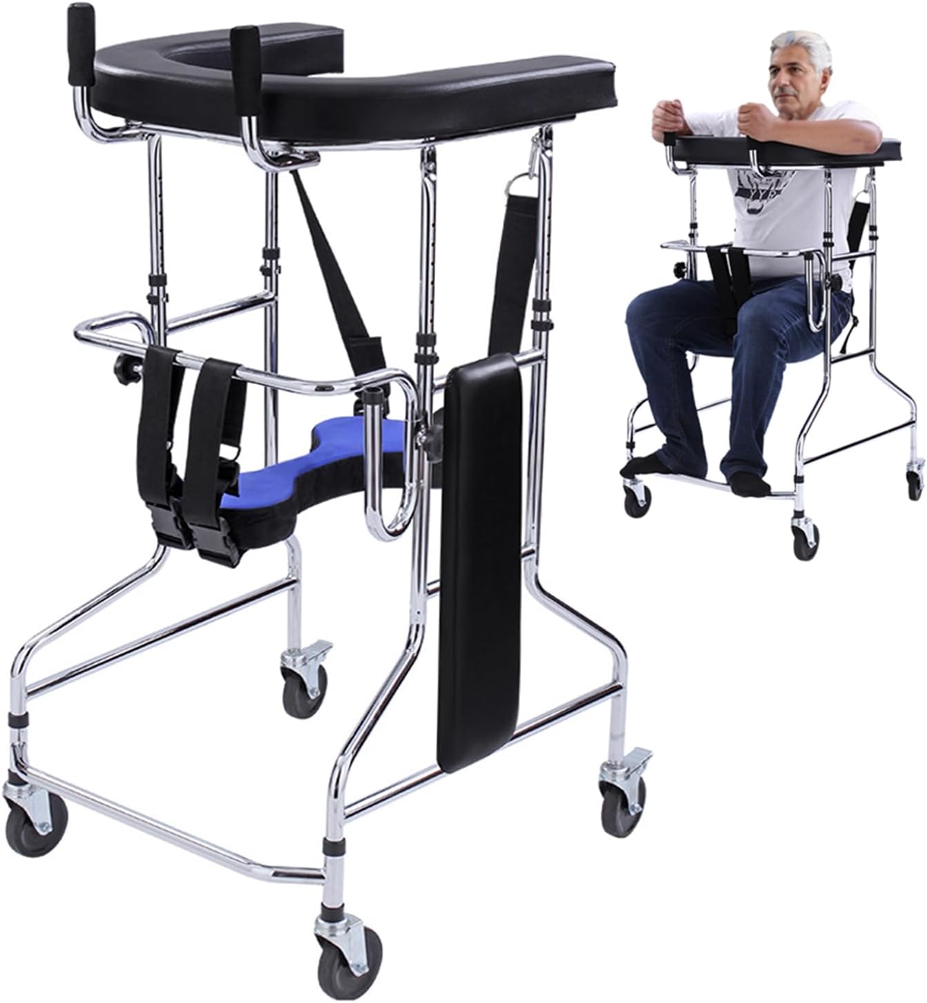 Adult Standing Walker for Seniors, Hemiplegia Lower Limb Rehabilitation Training Standing Frame Anti-Rollover Standing Walker for Disabled, Adjustable Height, with Stands 220lbs (Women's)