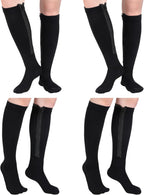 Tarpop 4 Pair Zipper Compression Socks Closed Toe 20-30 Mmhg Calf Knee High Compression Stocking for Men Women Swelling Edema
