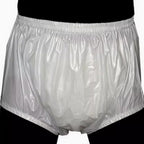 Adult Pull on Plastic Pants Waterproof Quiet Incontinence Safety Pants Anti-Side Leakage Diaper Covers Reusable,White,S