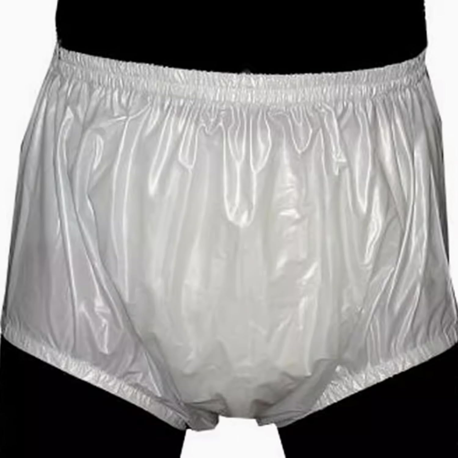 Adult Pull on Plastic Pants Waterproof Quiet Incontinence Safety Pants Anti-Side Leakage Diaper Covers Reusable,White,S