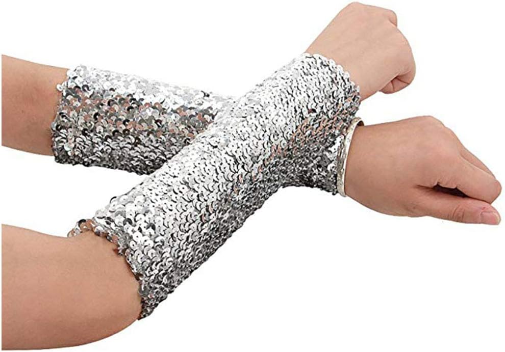 RARITYUS Sparkle Oversleeves Sequin Arm Sleeve Shiny Stretchy Elbow Cuffs for Performance Cosplay Halloween Costume