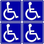 Outdoor/Indoor (4 Pack) 3.5" X 3.5" Handicap Disabled Wheelchair Symbol Window Door Bumper Sticker Decals - Back Self Adhesive Vinyl