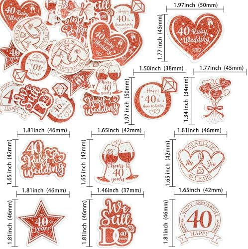 Gyufise 54Pcs Edible 40th Anniversary Cupcake Toppers Ruby Happy Wedding Glutinous Rice Paper Cheers to 40 Years We Still Do Picks Party Cake Decorations Supplies