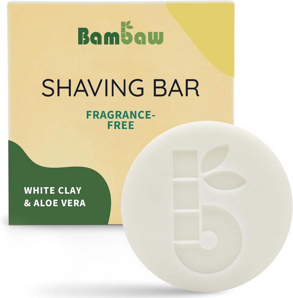 Bambaw | Shaving Soap Bar | 2.8 oz | Organic White Clay & Aloe Vera Shaving Bar | Shaving Soap Puck Sensitive Skin | Natural Shaving Soap | Vegan Shave Bar | Shaving Soap Unscented