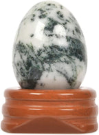 Justinstones Tree Agate Natural Gemstone Quartz 30mm Egg Shaped Crystal Healing Chakra Energy Balancing Meditation Home Office Decor Stone with Stone Stand