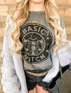 Basic Witch Tshirt for Women Coffee Graphic Shirt Vintage Coffee Lover Tee Funny Caffeine Themed Short Sleeve Tops