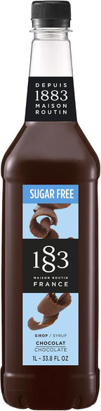 1883 Sugar Free Chocolate Syrup for Drinks, Made in France, 1 Liter Plastic Bottle