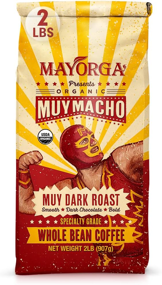 Mayorga Intense Dark Roast Coffee, 2 lb bag - Muy Macho Blend, the World's Strongest Organic Coffee - 100% Arabica Whole Coffee Beans - Bold Flavor - Specialty Grade, Non-GMO, Direct Trade