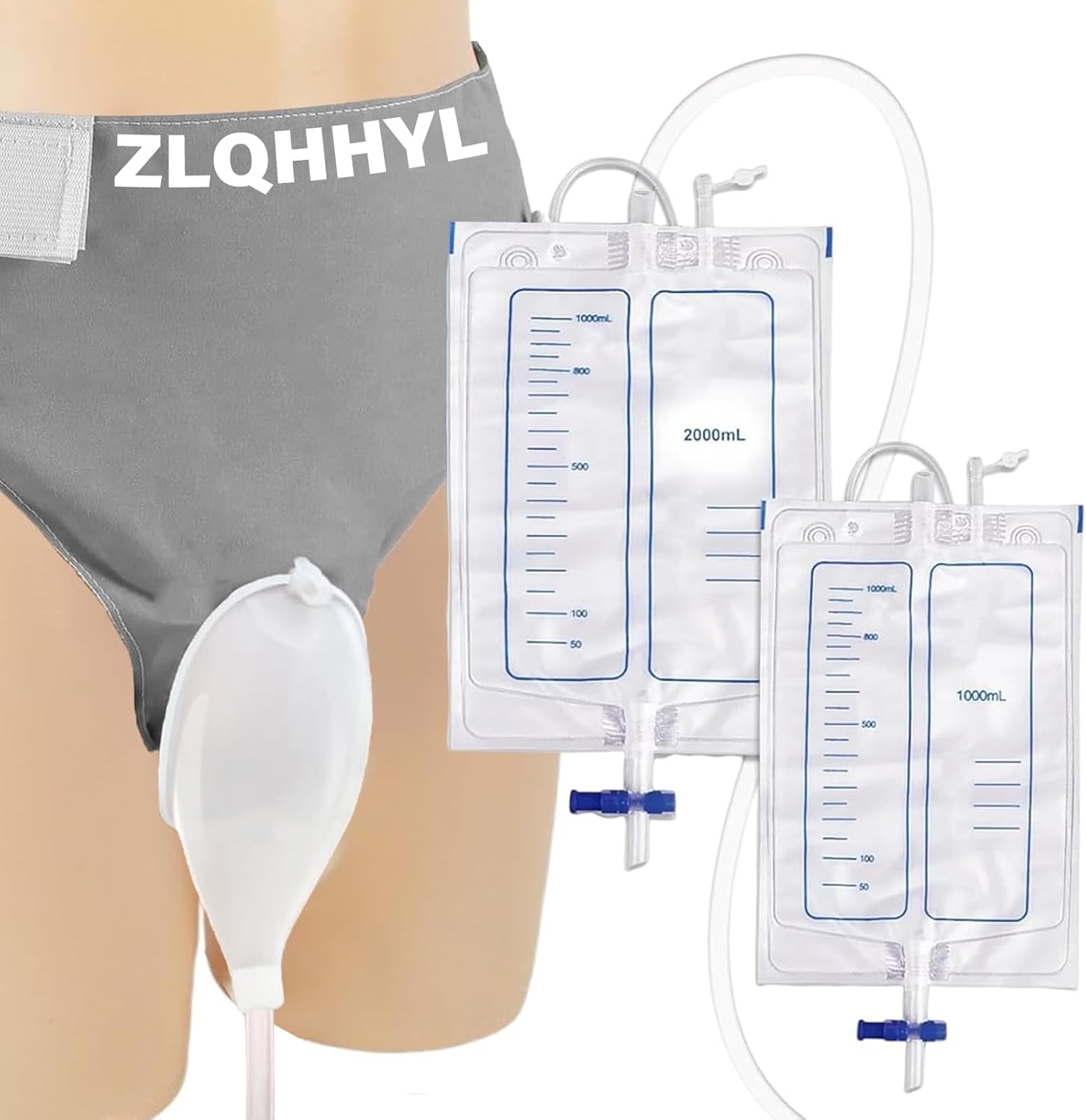 Catheter for Men, Urine Collection System, Reusable Portable Silicone Urinal with 2 Bags (1000ml & 2000ml), 1.2M Tube, and Adjustable Breathable Pants (Men)