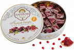 Zaitoune Pomegranate Covered Turkish Delight - 9 oz | Stuffed with Pistachios & Cashews | Coated with Dried Pomegranate Seeds | Authentic Lokum Sweets in a Gift Tin | Handmade & Individually Wrapped