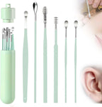 6 Set Ear Wax Removal Tool Set with Storage Tube, Professional Earwax Cleaner Kit, Stainless Steel Spring Ear Pick Tools,Stainless Steel Earwax Removal Toolkit (Green-Storage Tube)