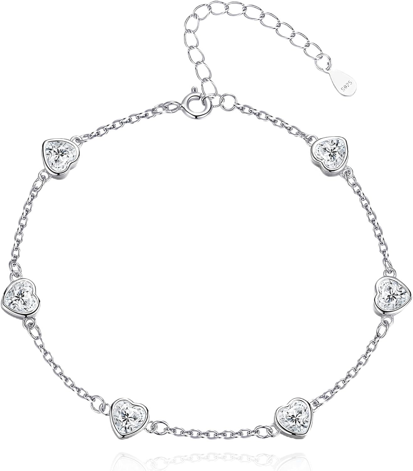 925 Sterling Silver Birthstone Bracelet 12 Color Options Diamond Heart Bracelet Jewelry Gift for Women