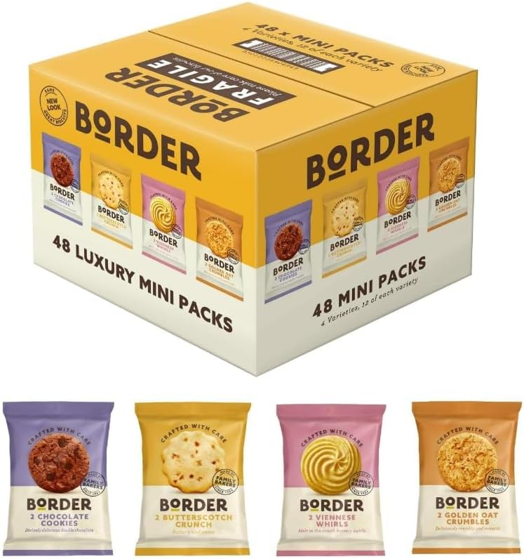 Border Luxury Mini Pack 48 Biscuits 4 Variety - Perfect for - Treat - Office - Guests (1 Box (48 Packs))