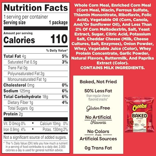 Frito Lay Baked Cheetos Crunchy Flamin' Hot, 0.87 Ounce Pack of 40