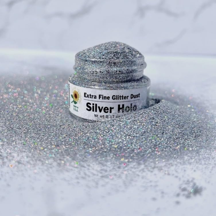 Sunflower Sugar Art Silver Hologram Glitter Cake Dust – Non-Toxic, Shiny Glitter Dust for Wedding Cakes, Backing, Ice Cream, and Decoration– 5g Luxury Cake Accessories for Cake Decoration