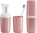 HyJeryty Pink Toothbrush Travel Case, Portable Travel Toothbrush & Toothpaste Holder Cover Organizer Container with Mouthwash Cup for School, Camping, Business Trip, Bathroom Storage