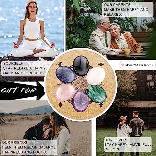 GolbalJew 6PCS Thumb Worry Stone for Anxiety Healing Crystals Sets, Hand Carved Crystals and Healing Stones, Meditation Crystal Reiki Natural Relax Palm Stone for Anxiety Therapy Relief