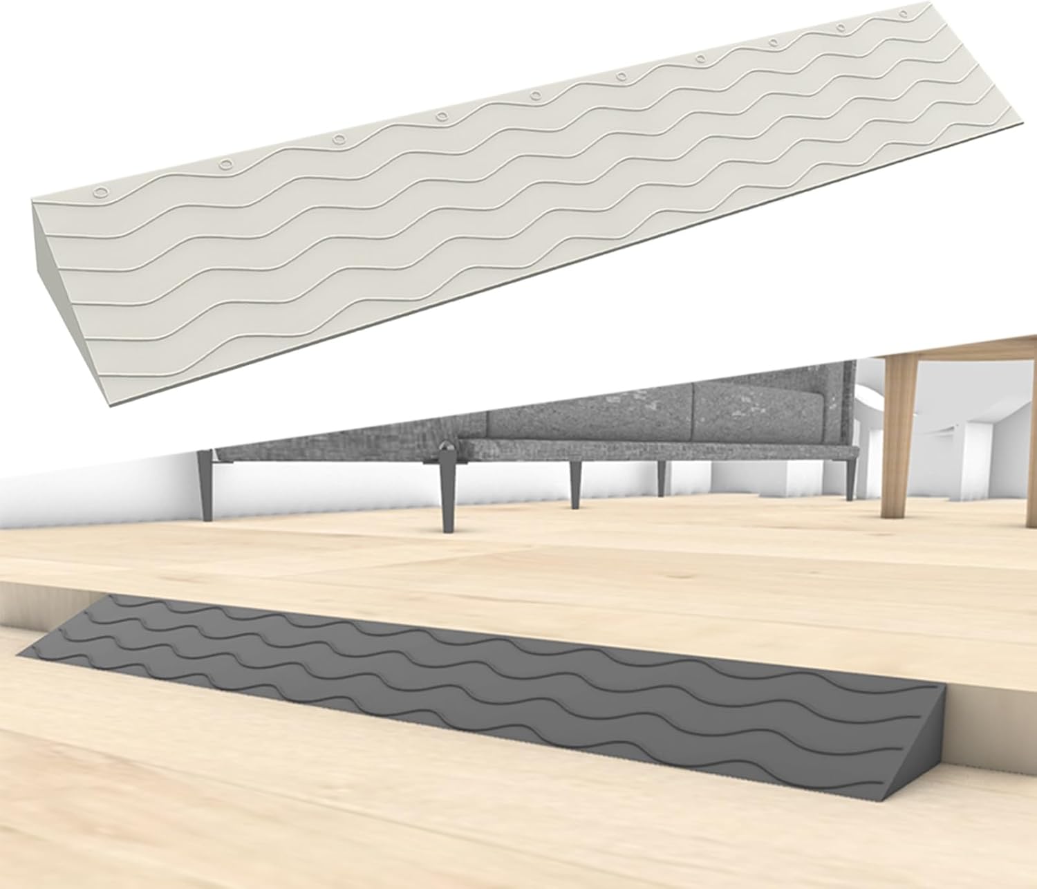 Threshold Ramps for Doorways Portable Wheelchair Ramp Transition Slope Pad Curb Ramp Anti-Slip for Indoor Outdoor(Beige,99 * 16 * 7.5cm)