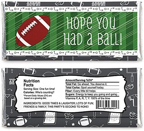 Big Dot of Happiness End Zone - Football Candy Bar Wrappers Baby Shower or Birthday Party Favors Set 24