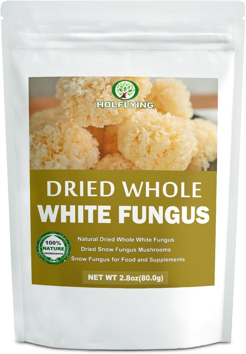 Dried Whole White Fungus - 2.8 oz, All-Natural Snow Fungus Mushrooms - Linden Log Grown, Whole Natural Tremella for Cooking, Soup and Vegan Recipes, No Additives