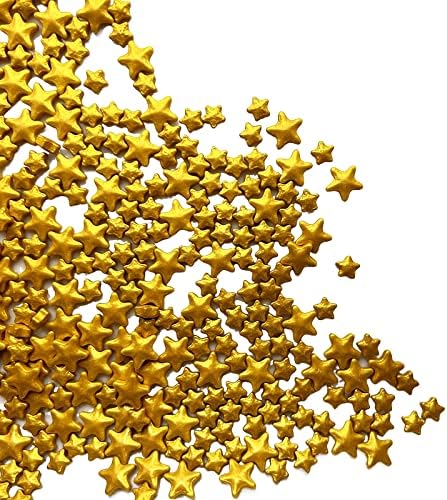 SE Si&Moos Gold Star Sprinkles for Cake Decorating Star Cake Decorations Large and Small Edible Gold Stars, Shower Party Birthday Halloween Christmas Supplies 3 OZ with Tweezers