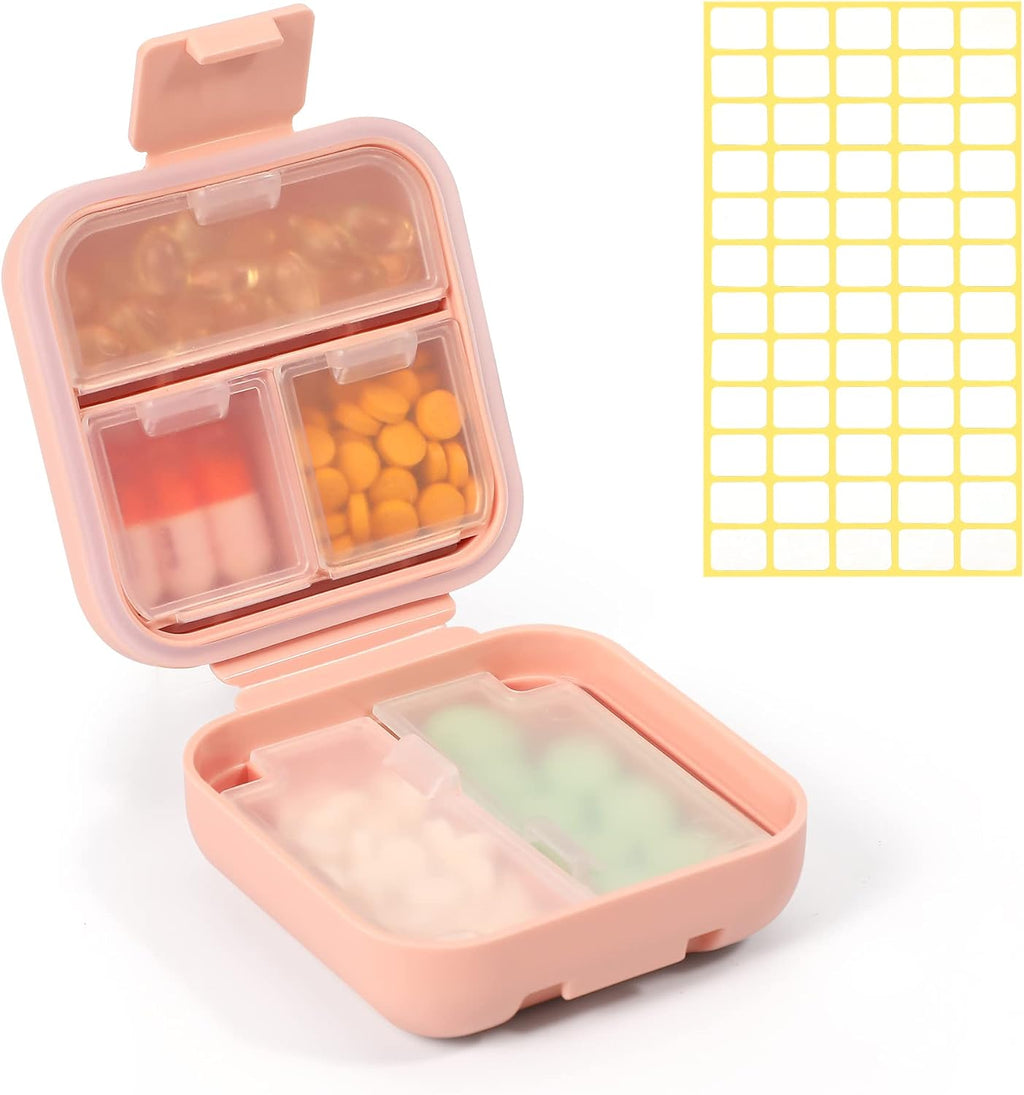 Daily Pill Organizer 5 Compartments Portable Moisture Proof Small Pill Case for Pocket Purse Travel Pill Box Portable Medicine Vitamin Fish Oil Holder Container (Pink)