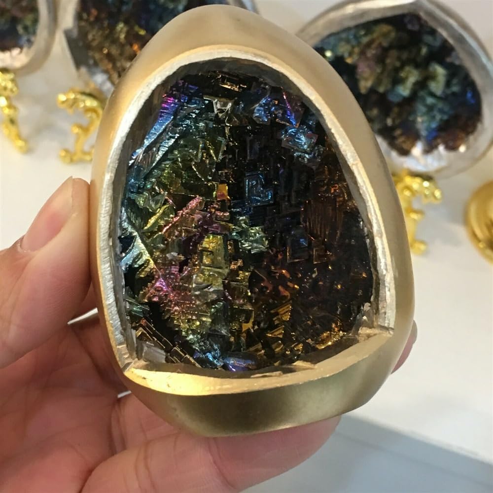KatLin Natural Rainbow Bismuth Ore Egg Quartz Crystal geode Mineral Specimen 1pc Ornaments