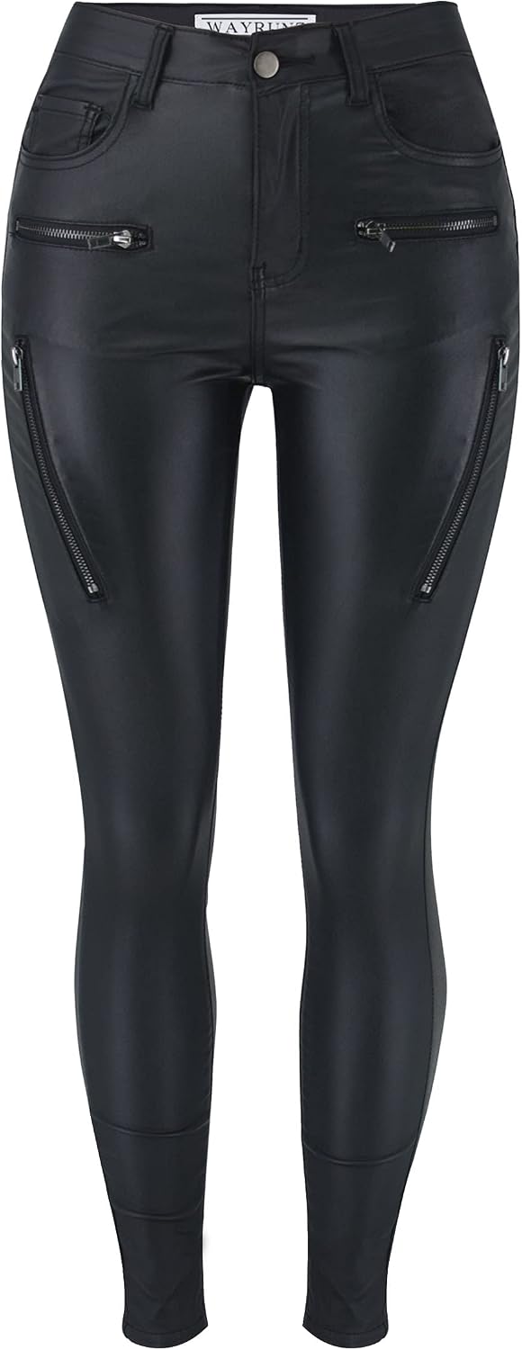 Womens High Waisted Stretch Faux Leather Pants PU Coated Legging Juniors