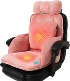 USB Heated Seat Cushion,Lumbar Support Heated Seat Pad with Armrest for Office Chair,Ajustable Backrest Warm Pillow for Long Sitting (Pink)