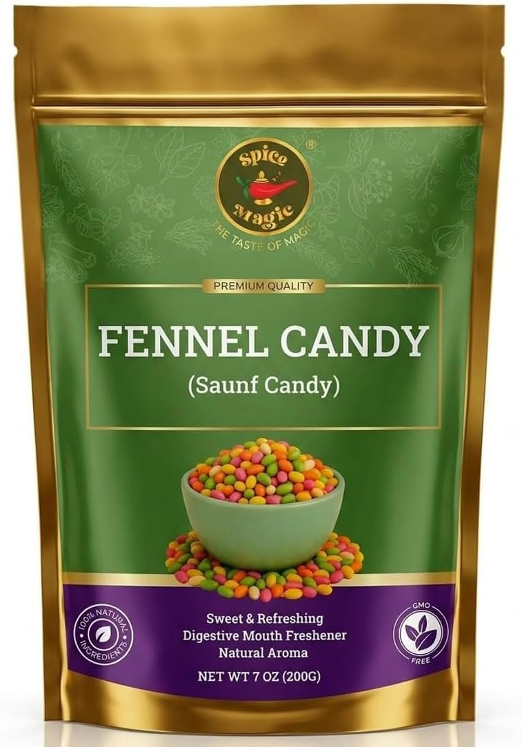 Spice Magic Fennel Candy 7oz (200g) | Sweet & Refreshing Mouth Freshener | Traditional Indian Saunf Mukhwas | Tasty Digestive Delight.