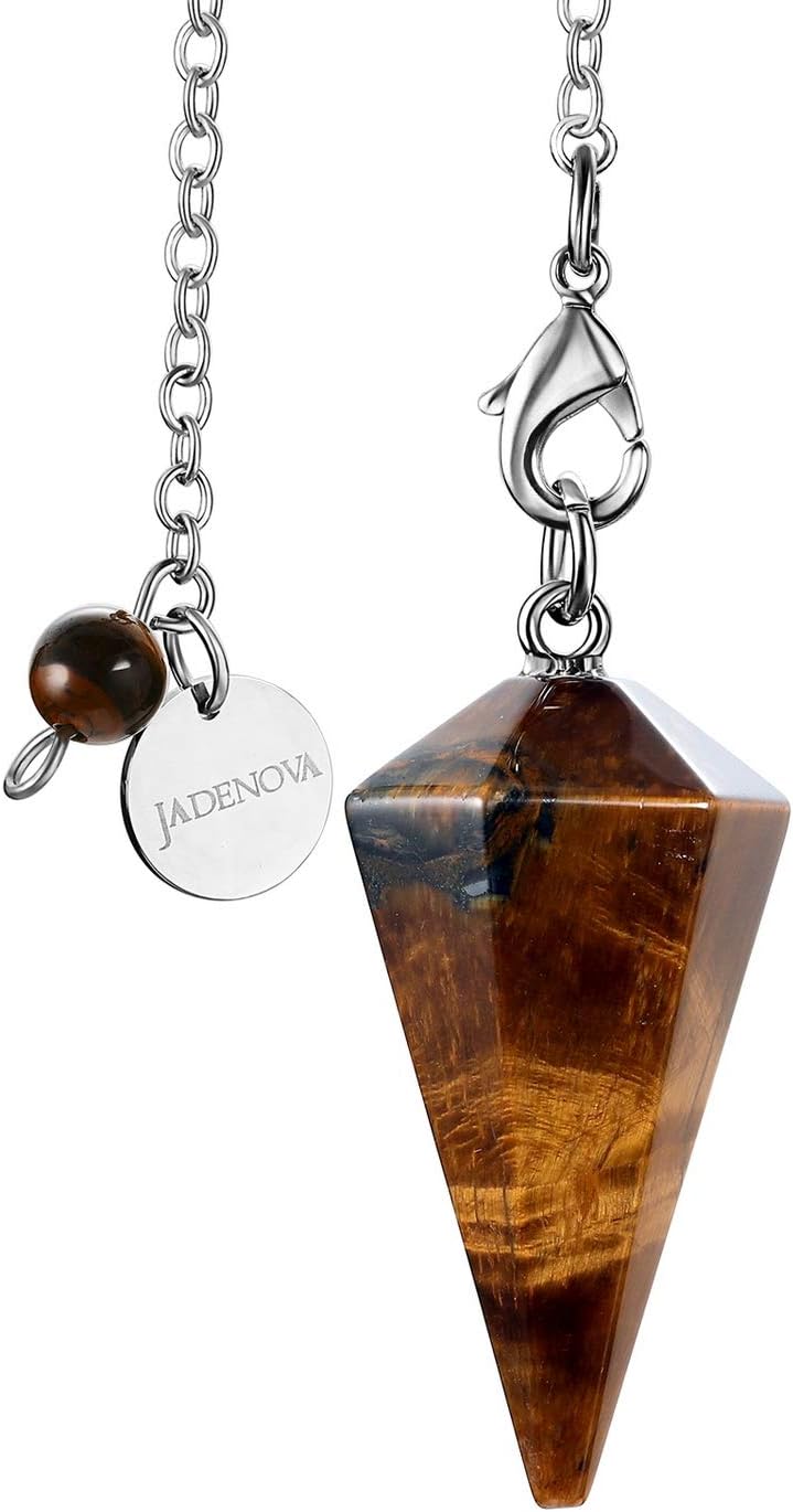 JADENOVA Pendulum Crystal Necklace Natural Yellow Tiger Eye Crystal Pendulums for Divination Dowsing Quartz Chakra Reiki Healing Jewelry for Women Men