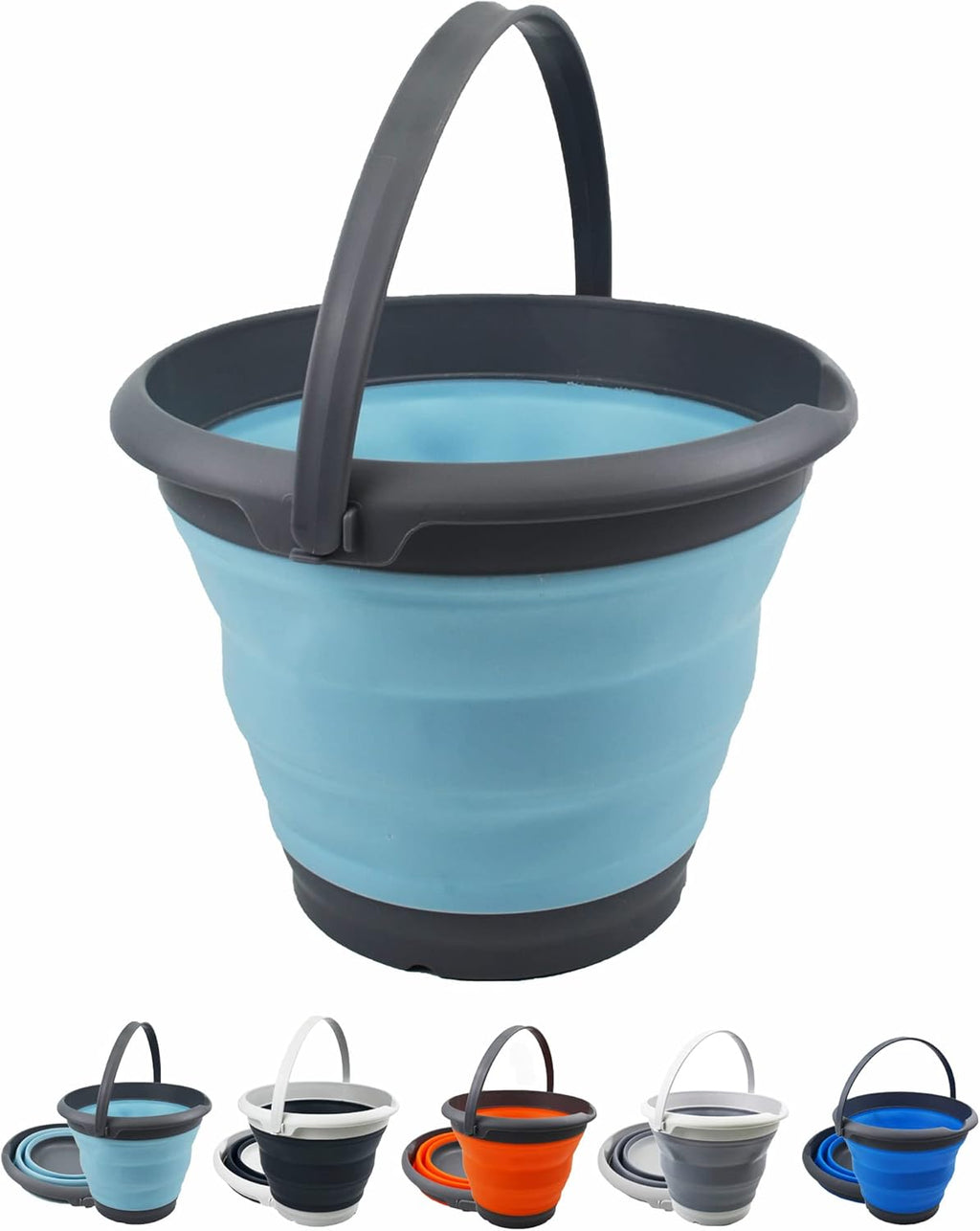 SAMMART 8.5L (2.2 Gallon) Collapsible Plastic Bucket - Foldable Round Tub - Portable Fishing Water Pail - Space Saving Outdoor Waterpot. Size 31cm Dia (Grey/Sea Angel)