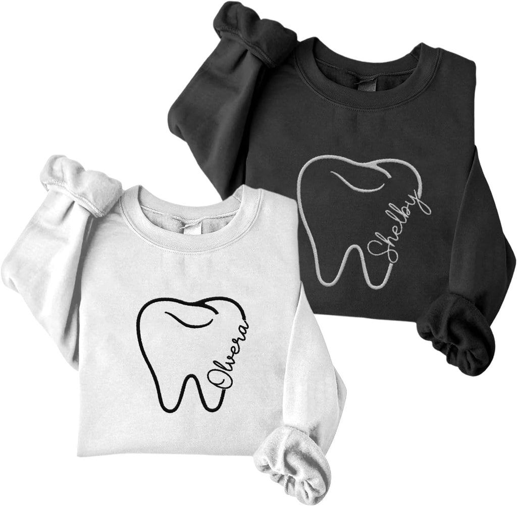 Custom Dental Dentist Sweatshirt Assistant Embroidered Gift Hygienist Long Shirt Sleeve Crew Design Hoodie Pullover Top Women