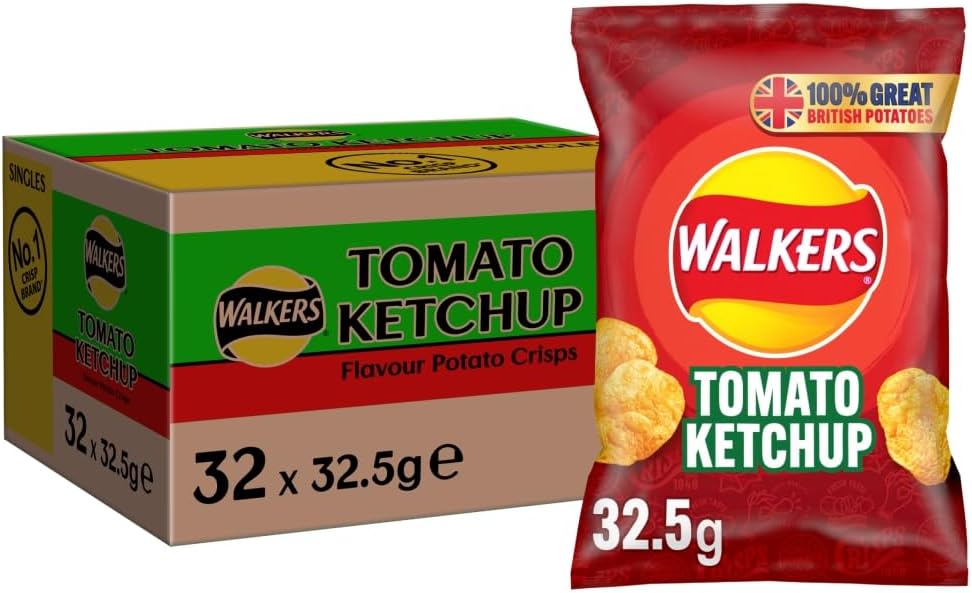 Walkers Tomato Ketchup Crisps Box, 32.5 g (Case of 32)