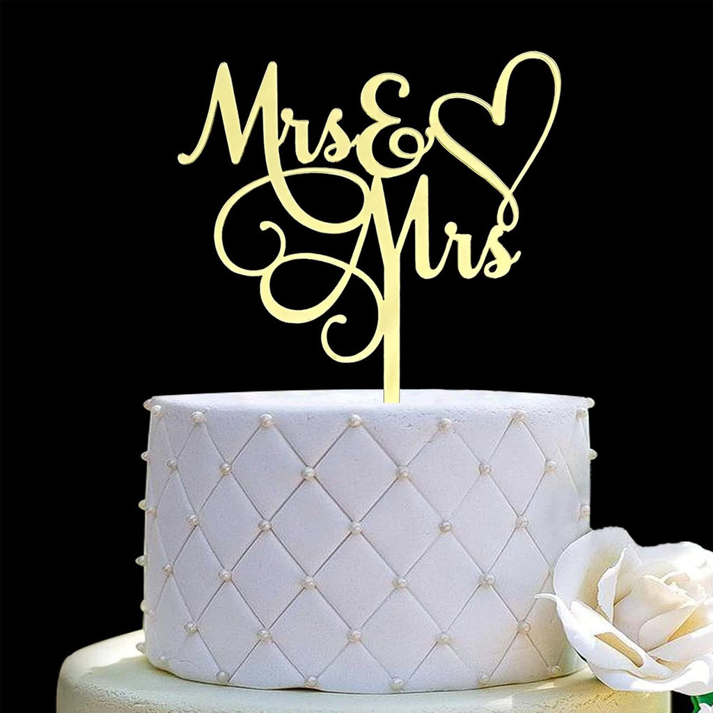 JIEEIN Mrs & Mrs Cake Topper-Wedding/Anniversary Cake Topper,Gay and Lesbian,LGBT Marriage Union,Love is Love-Mirror Gold Acrylic