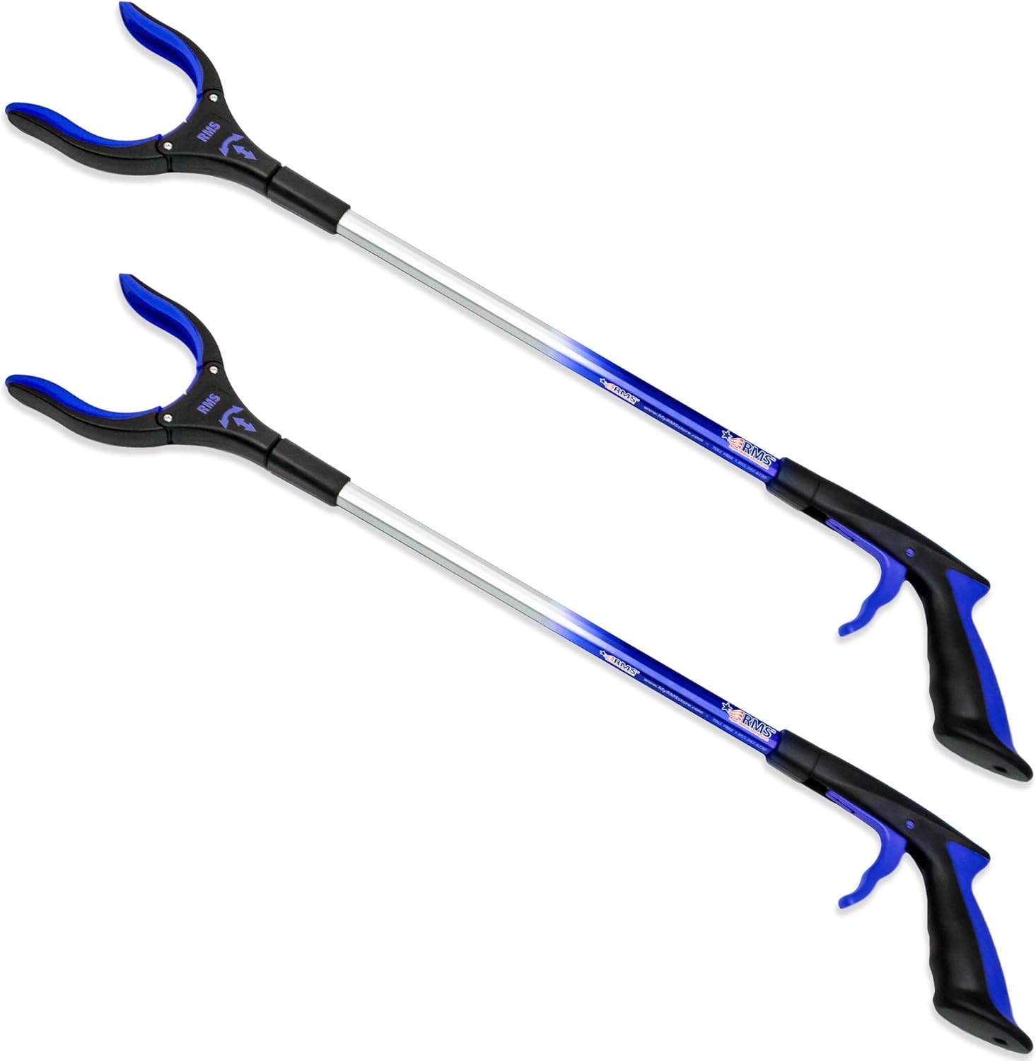 RMS 2-Pack 32 Inch Extra Long Grabber Reacher with Rotating Jaw - Mobility Aid Reaching Assist Tool (Blue)