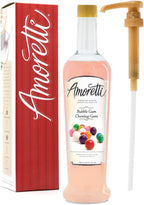 Amoretti - Premium Bubble Gum Syrup, 94 Servings Per Bottle (750 ml), with Pump for Flavoring Coffees, Cocktails, and other Beverages, Gluten Free, GMO/GEO Free, Preservative Free