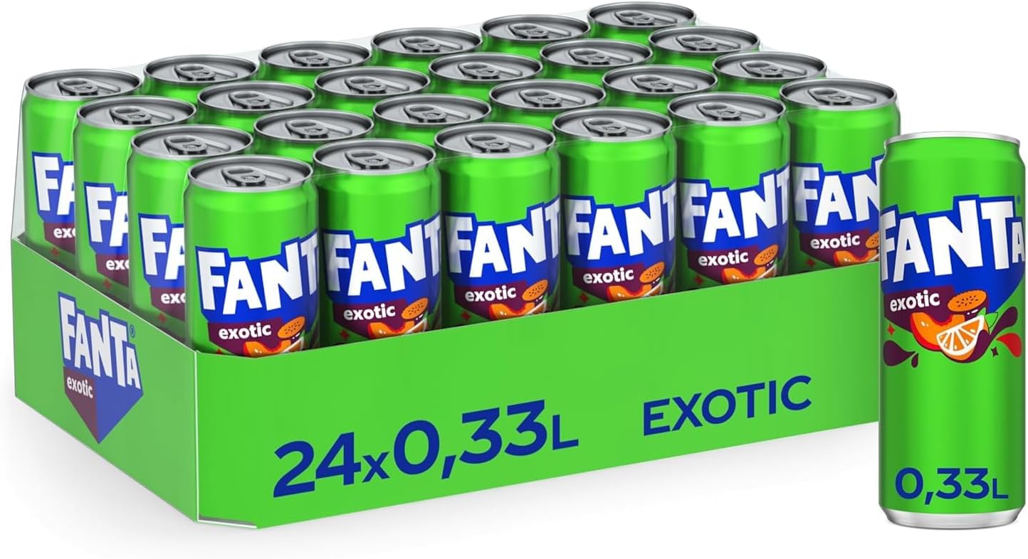 Fanta Soft Drink Exotic Flavor (Passion fruit, Peach, Orange) From Denmark 330ml Each Can (Case of 24)