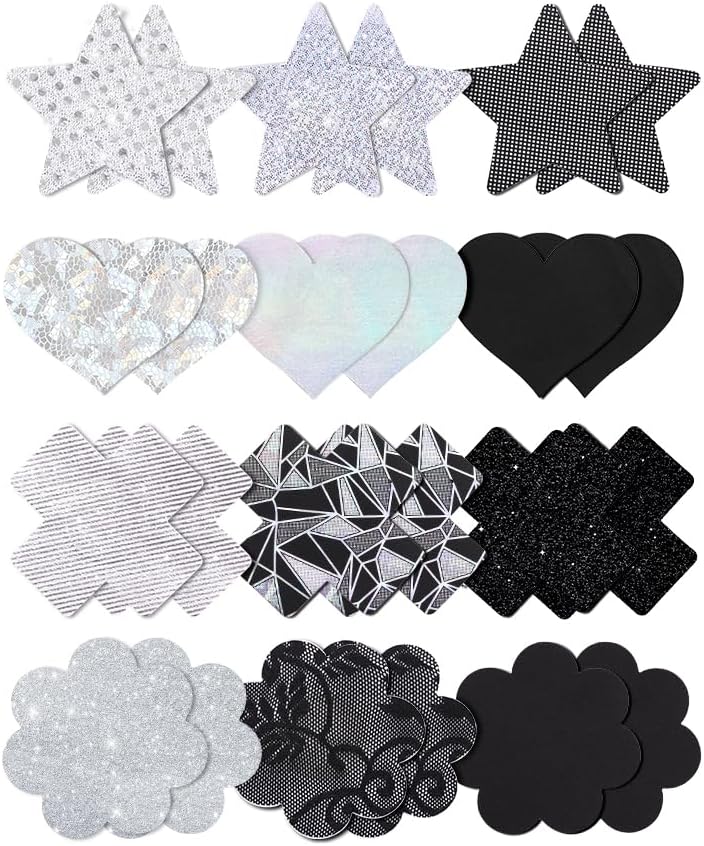 Glitters Pasties Rave Pack Nipple Covers Stickers Disposable Sticky Breast Petals Bra Set for Women Rave Outfit Party