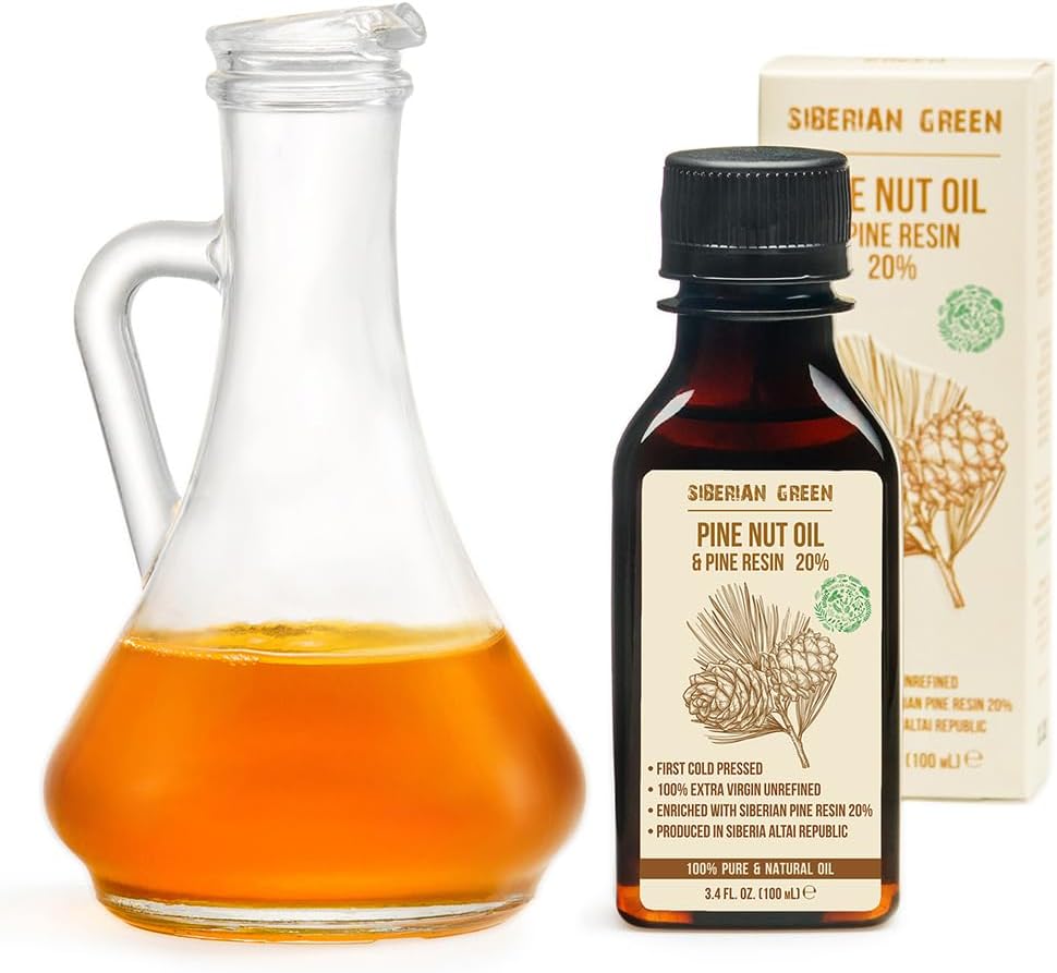 Siberian Pine Nut Oil with Pine Cedar Resin Pure Natural 100% Extra Virgin Cold Pressed 100 ml / 3.4 fl oz