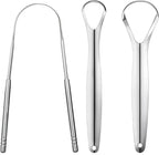 3 Pack Metal Tongue Scraper, Stainless Steel Tongue Cleaning Tool, Reusable Manual Design for Daily Oral Care, Portable Tongue Cleaner Set, Silver