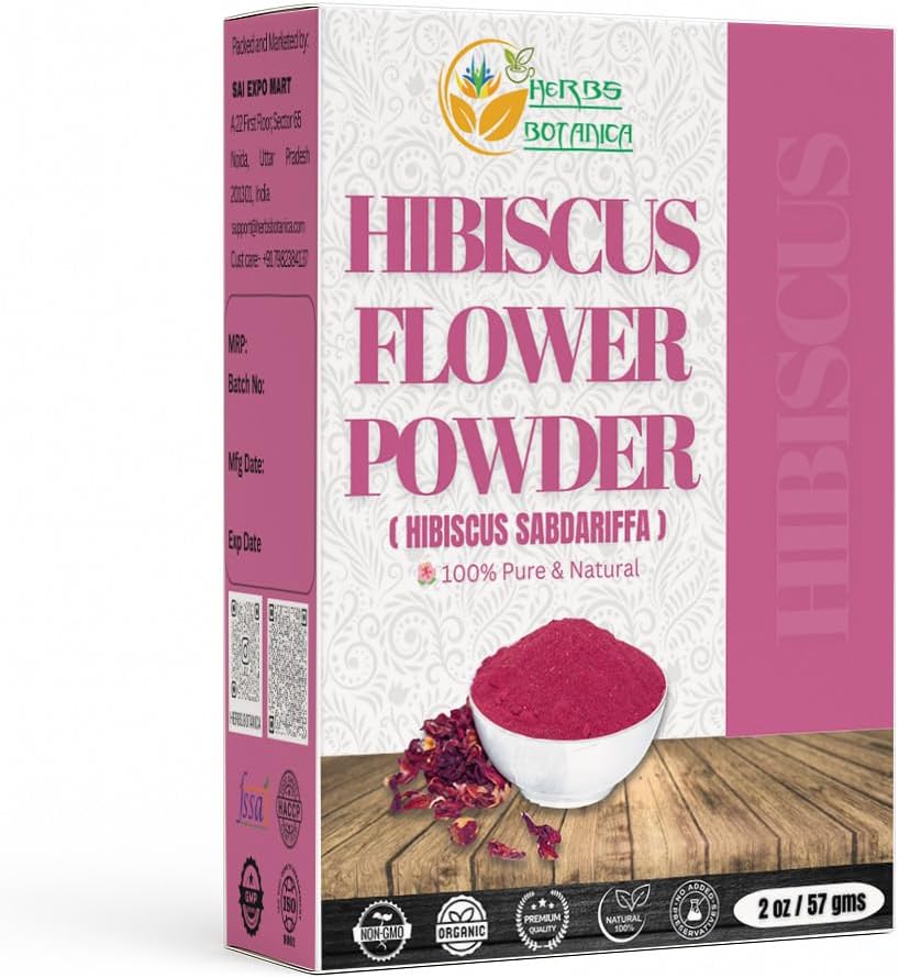 Herbs Botanica Hibiscus Powder 100% Pure & Natural Sabdariffa for Hair, Skin & DIY Use Finely Ground Dried Hibiscus Leaves Natural Supplement 2 oz Resealable Pack