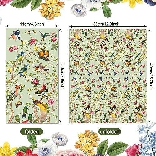 40 Pcs Floral Bird Paper Napkins, Vintage Bird Flower Guest Paper Napkins Disposable, Flower Dinner Hand Napkin for Wedding, Birthday, Bridal Showers, Baby Showers, Kitchen & Bathroom, 4.5x8 Inch