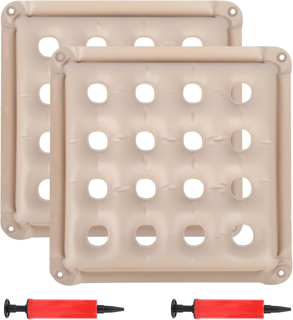 2-Pack Waffle Inflatable Seat Cushions (17×17 Inches) with 2 Air Pumps – Pressure Sore Relief Cushions, Suitable for Office Chairs, Car Seats & Wheelchairs, Beige
