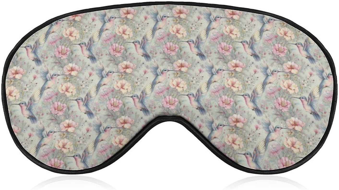 Hummingbird Floral Eye Mask Soft Comfortable Sleep Mask with Adjustable Strap for Travel Relaxation Lightweight Design 8.1 X 4.1 in