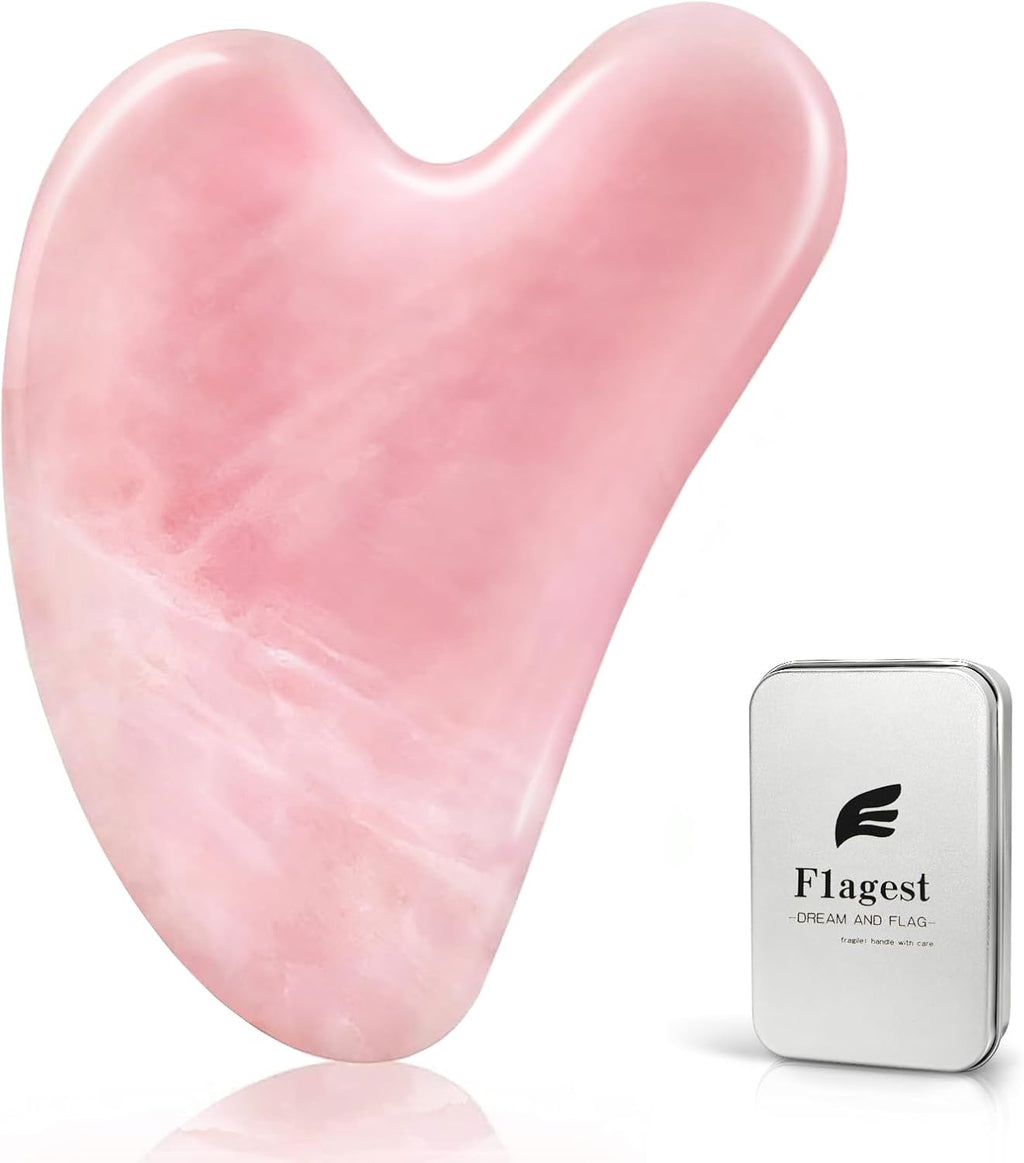 Flagest Gua Sha Rose Quartz Massage Tool, Facial Tool for Scraping and SPA Acupuncture Therapy, Heart Shape Trigger Point Treatment on Face (Rose Quartz)