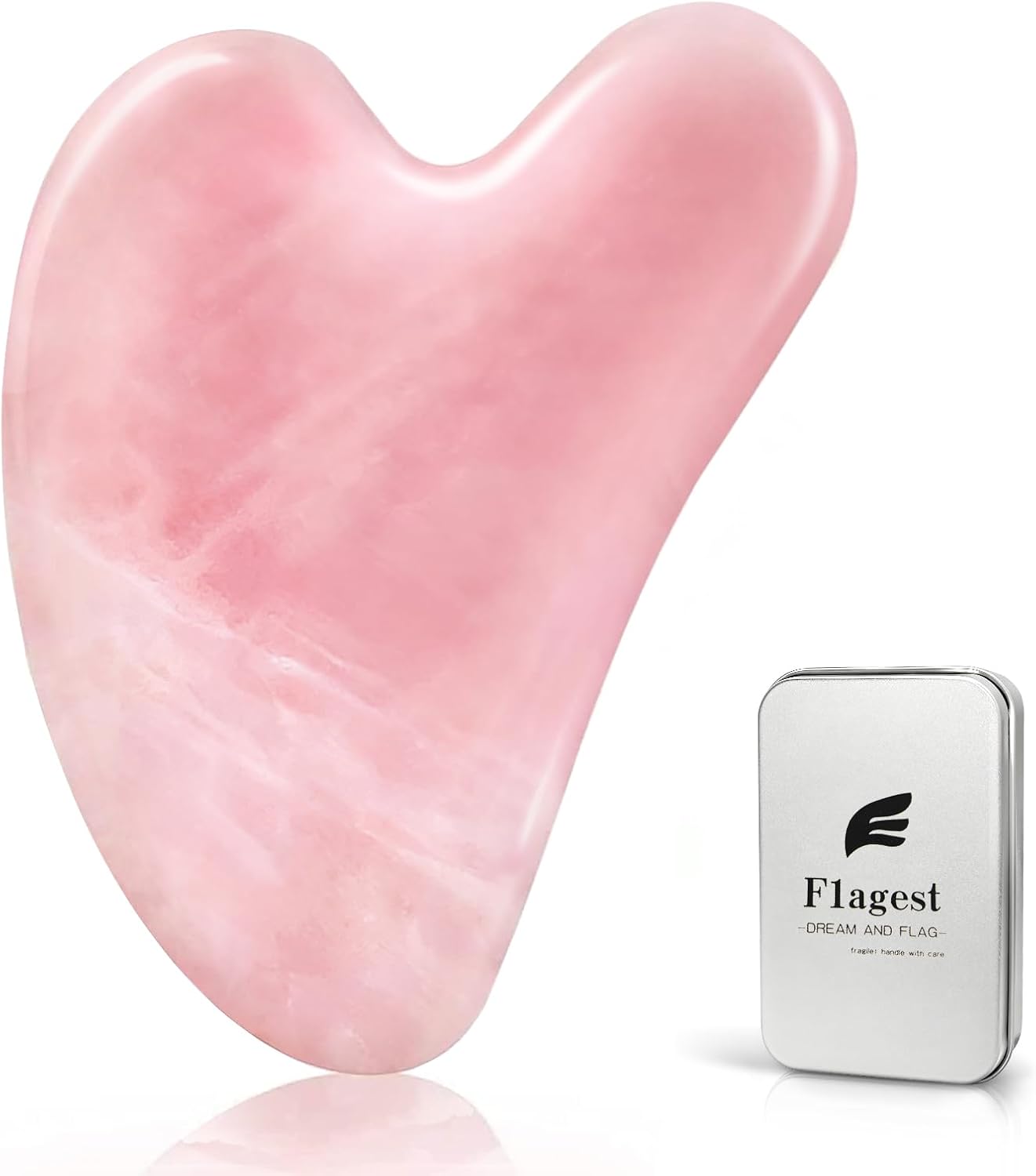 Flagest Gua Sha Rose Quartz Massage Tool, Facial Tool for Scraping and SPA Acupuncture Therapy, Heart Shape Trigger Point Treatment on Face (Rose Quartz)