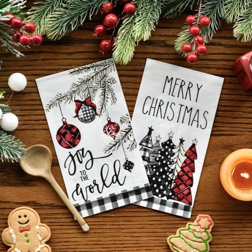 Horaldaily 100 Christmas Disposable Paper Decorative Guest Napkins, Xmas Tree Buffalo Plaid for Party Lunch Dinner Kitchen Bathroom