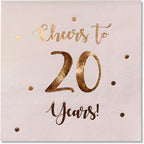 Cheers to 20 Years Cocktail Napkins | Happy 20th Birthday Decorations for Men and Women and Wedding Anniversary Party Decorations | 50-Pack 3-Ply Napkins | 5 x 5 inch folded (Pink)