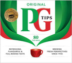 PG Tips Black Tea Bags Non-Pyramid, 80 Count (Pack of 1)